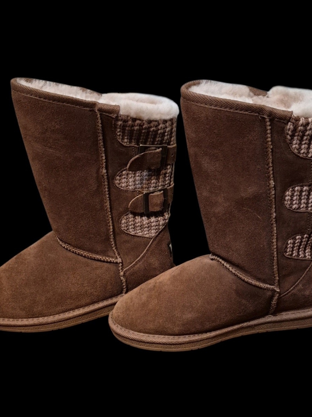 Women's Brown Suede Shearling-Lined Winter Boots with Knit Accent